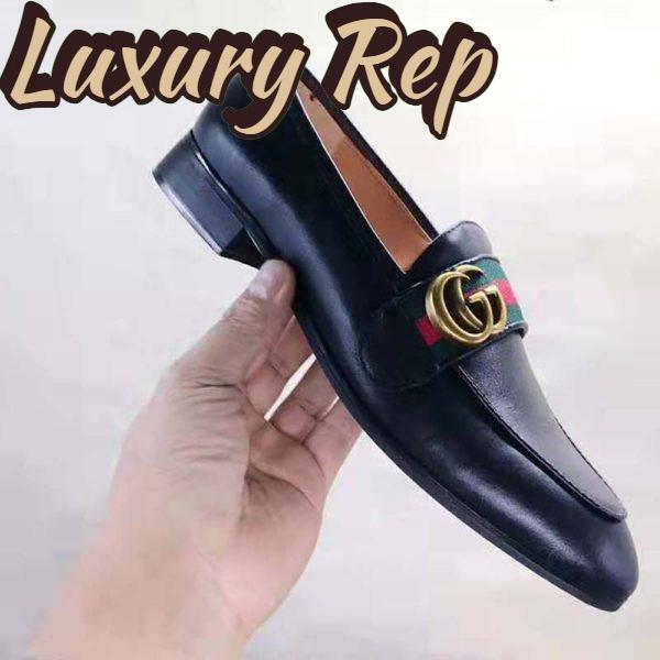 Replica Gucci Men Leather Loafer with GG Web Shoes-Black 11