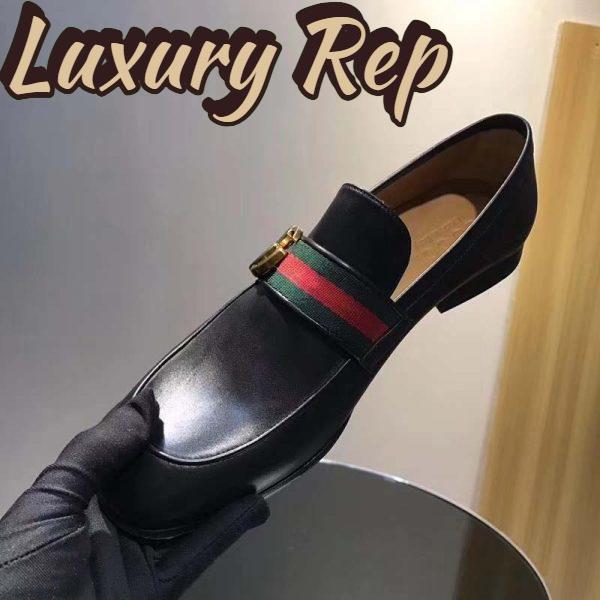 Replica Gucci Men Leather Loafer with GG Web Shoes-Black 12