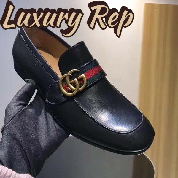 Replica Gucci Men Leather Loafer with GG Web Shoes-Black 13