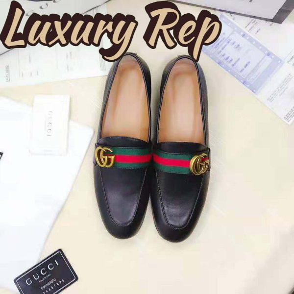 Replica Gucci Men Leather Loafer with GG Web Shoes-Black 14