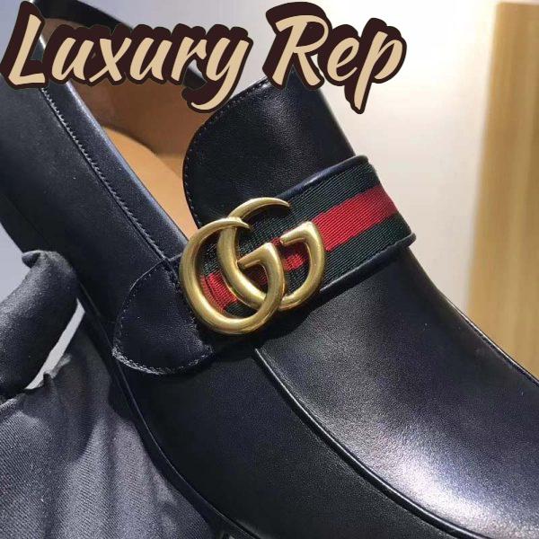 Replica Gucci Men Leather Loafer with GG Web Shoes-Black 16