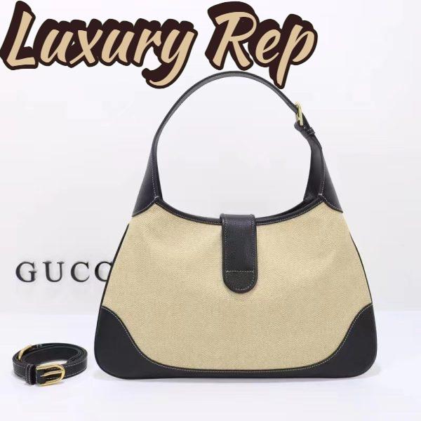 Replica Gucci Women GG Aphrodite Large Shoulder Bag Beige Black Cotton Canvas Black Leather 4