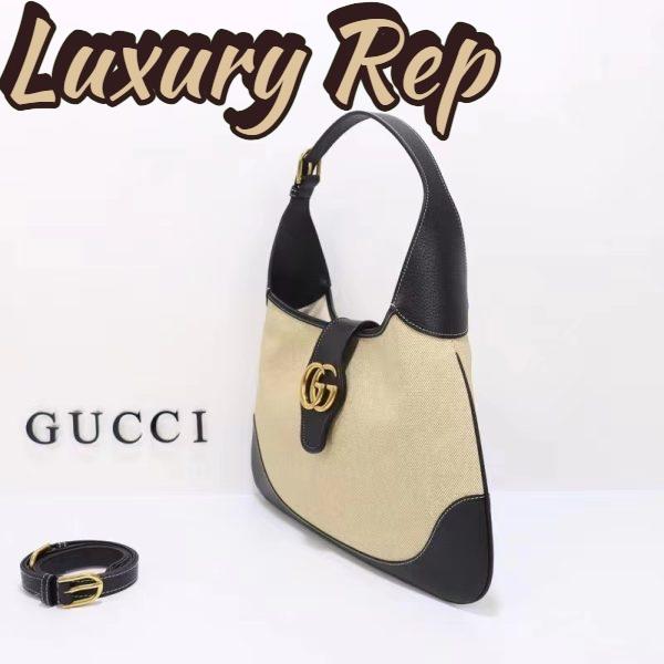 Replica Gucci Women GG Aphrodite Large Shoulder Bag Beige Black Cotton Canvas Black Leather 5