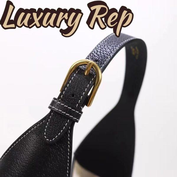 Replica Gucci Women GG Aphrodite Large Shoulder Bag Beige Black Cotton Canvas Black Leather 10