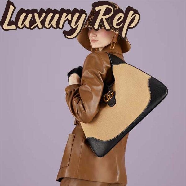 Replica Gucci Women GG Aphrodite Large Shoulder Bag Beige Black Cotton Canvas Black Leather 13