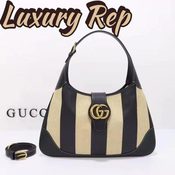 Replica Gucci Women GG Aphrodite Medium Shoulder Bag Beige Black Cotton Canvas Black Leather 3