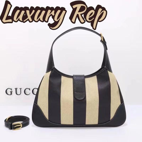 Replica Gucci Women GG Aphrodite Medium Shoulder Bag Beige Black Cotton Canvas Black Leather 4