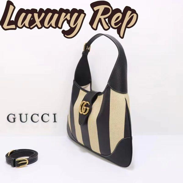 Replica Gucci Women GG Aphrodite Medium Shoulder Bag Beige Black Cotton Canvas Black Leather 6