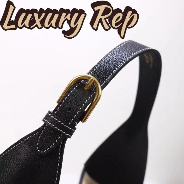 Replica Gucci Women GG Aphrodite Medium Shoulder Bag Beige Black Cotton Canvas Black Leather 11
