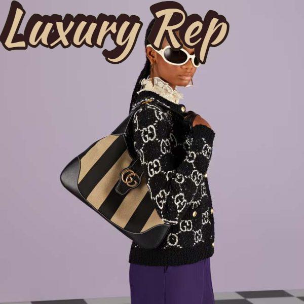 Replica Gucci Women GG Aphrodite Medium Shoulder Bag Beige Black Cotton Canvas Black Leather 12
