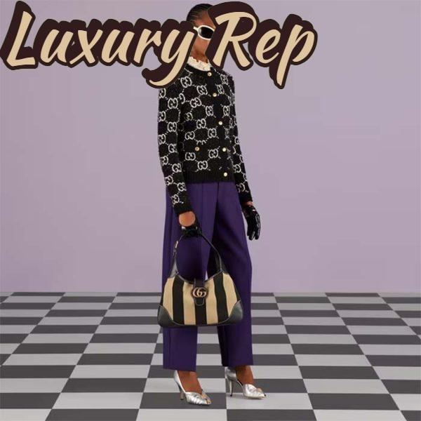 Replica Gucci Women GG Aphrodite Medium Shoulder Bag Beige Black Cotton Canvas Black Leather 13