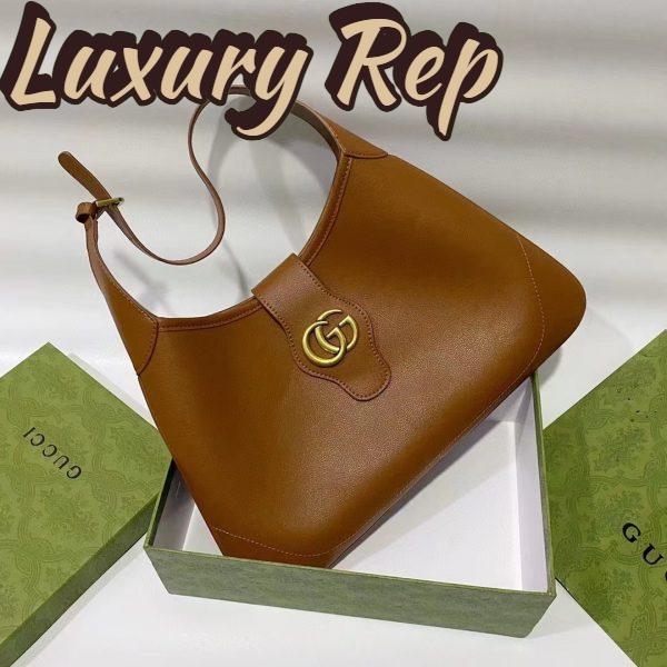 Replica Gucci Women GG Aphrodite Medium Shoulder Bag Brown Soft Leather Double G 5