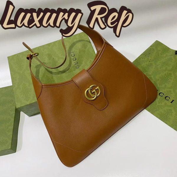 Replica Gucci Women GG Aphrodite Medium Shoulder Bag Brown Soft Leather Double G 6