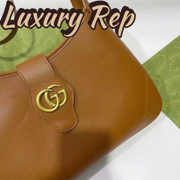 Replica Gucci Women GG Aphrodite Medium Shoulder Bag Brown Soft Leather Double G 7