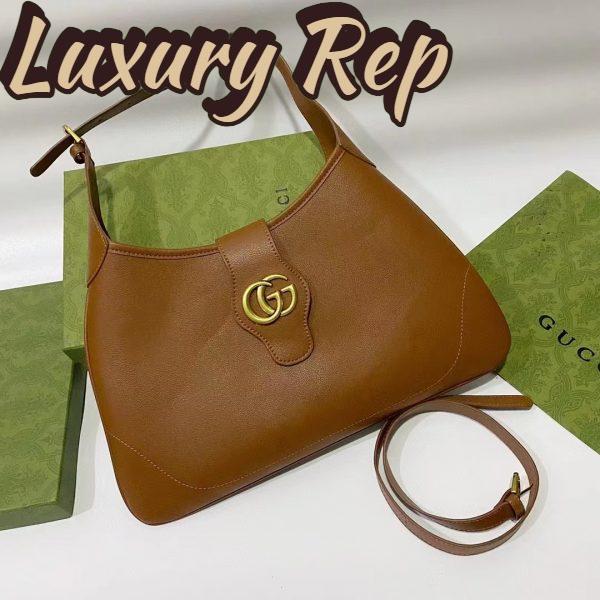 Replica Gucci Women GG Aphrodite Medium Shoulder Bag Brown Soft Leather Double G 10