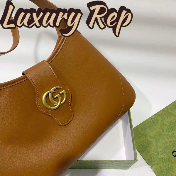 Replica Gucci Women GG Aphrodite Medium Shoulder Bag Brown Soft Leather Double G 13