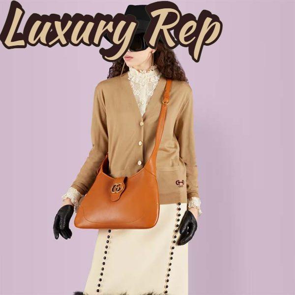 Replica Gucci Women GG Aphrodite Medium Shoulder Bag Brown Soft Leather Double G 14