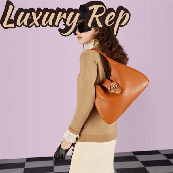 Replica Gucci Women GG Aphrodite Medium Shoulder Bag Brown Soft Leather Double G 15