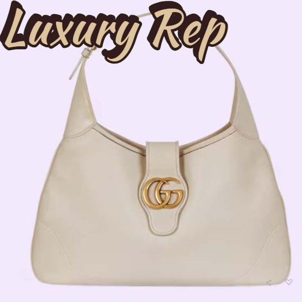 Replica Gucci Women GG Aphrodite Medium Shoulder Bag White Soft Leather Double G