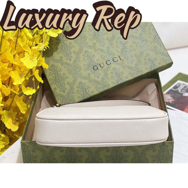 Replica Gucci Women GG Aphrodite Shoulder Bag Double G White Leather Zip Closure 6