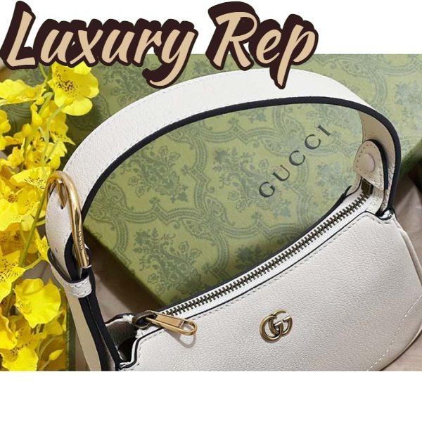 Replica Gucci Women GG Aphrodite Shoulder Bag Double G White Leather Zip Closure 8