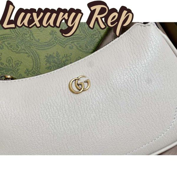 Replica Gucci Women GG Aphrodite Shoulder Bag Double G White Leather Zip Closure 9