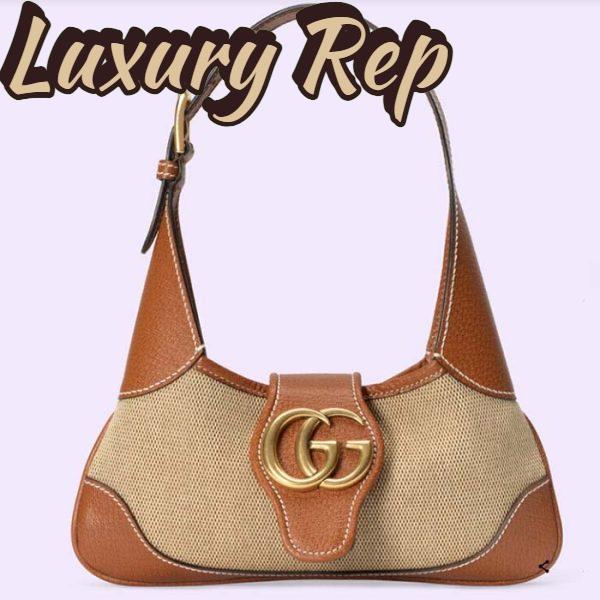 Replica Gucci Women GG Aphrodite Small Shoulder Bag Beige Cotton Canvas Brown Leather 2