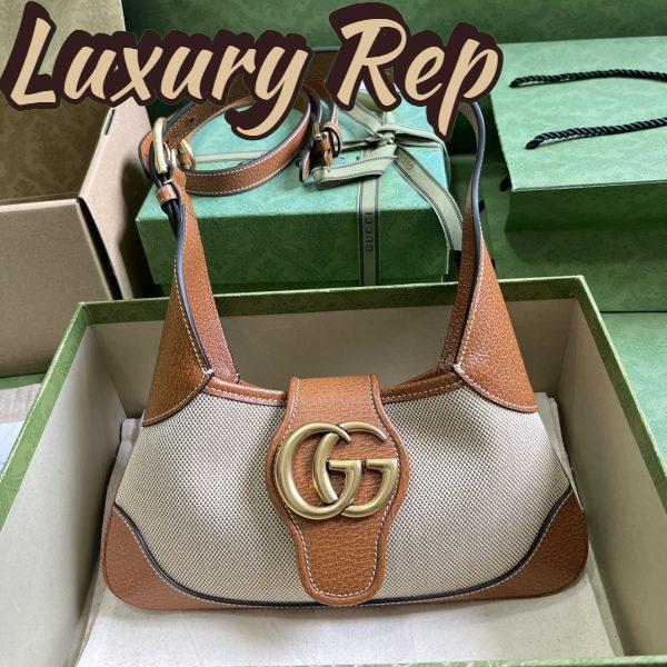 Replica Gucci Women GG Aphrodite Small Shoulder Bag Beige Cotton Canvas Brown Leather 3