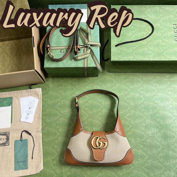 Replica Gucci Women GG Aphrodite Small Shoulder Bag Beige Cotton Canvas Brown Leather 5