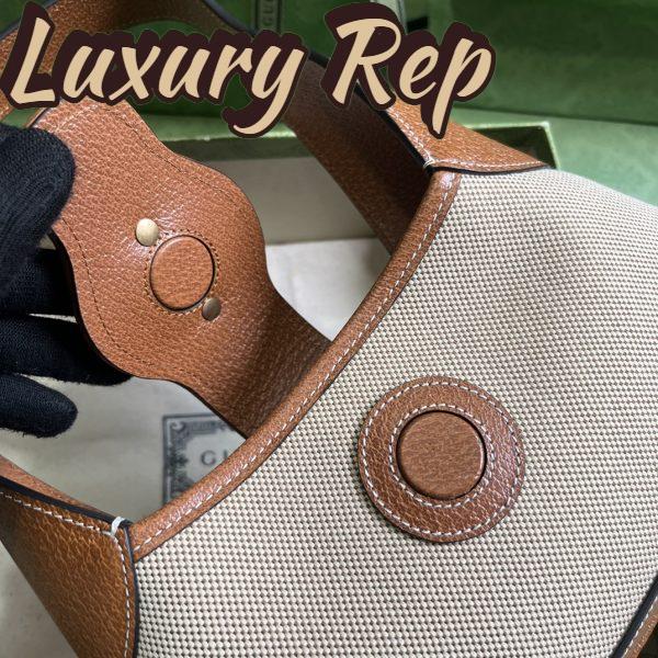 Replica Gucci Women GG Aphrodite Small Shoulder Bag Beige Cotton Canvas Brown Leather 9