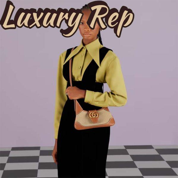 Replica Gucci Women GG Aphrodite Small Shoulder Bag Beige Cotton Canvas Brown Leather 12