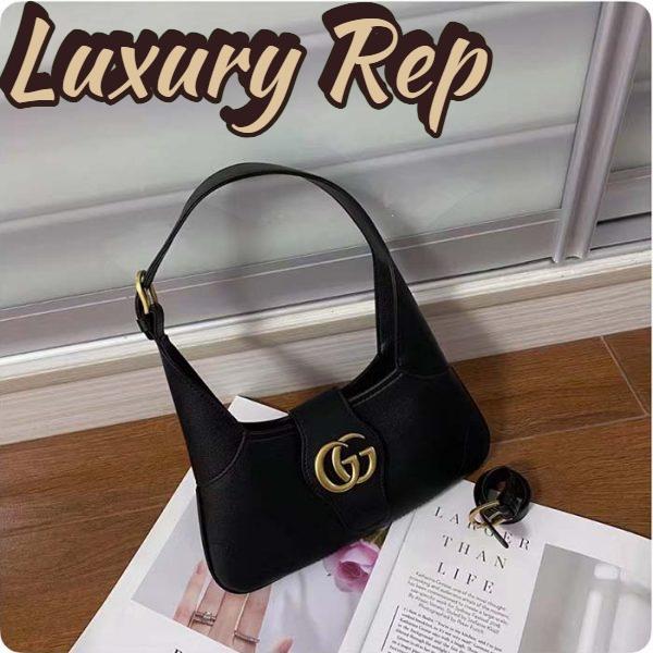 Replica Gucci Women GG Aphrodite Small Shoulder Bag Black Soft Leather Shiny 4