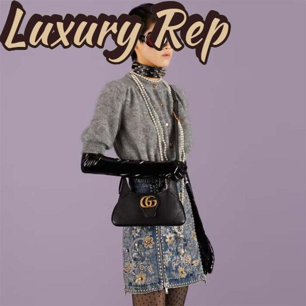 Replica Gucci Women GG Aphrodite Small Shoulder Bag Black Soft Leather Shiny 13