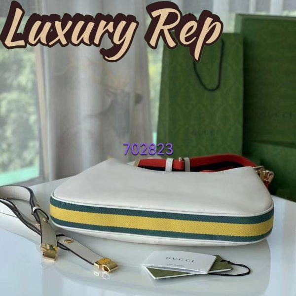 Replica Gucci Women GG Attache Large Shoulder Bag White Leather Green Yellow Web 6