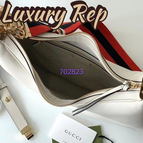 Replica Gucci Women GG Attache Large Shoulder Bag White Leather Green Yellow Web 10