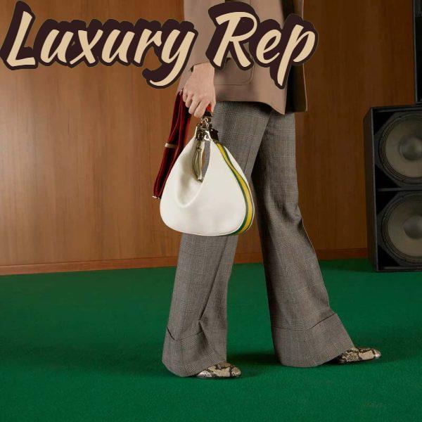 Replica Gucci Women GG Attache Large Shoulder Bag White Leather Green Yellow Web 11