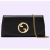Replica Gucci Women GG Blondie Continental Chain Wallet Black Leather Round Interlocking G