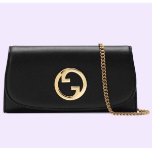 Replica Gucci Women GG Blondie Continental Chain Wallet Black Leather Round Interlocking G 2