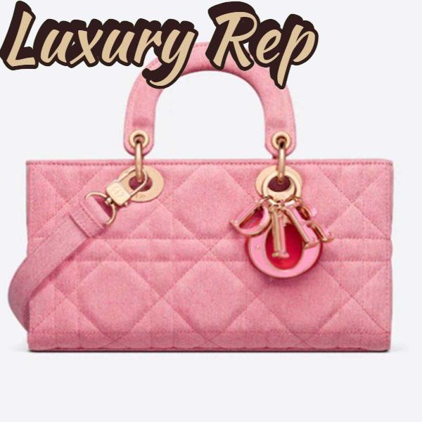 Replica Dior Women Lady D-Joy Bag Bright Pink Cannage Denim