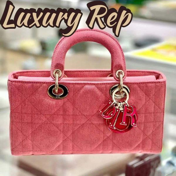 Replica Dior Women Lady D-Joy Bag Bright Pink Cannage Denim 3