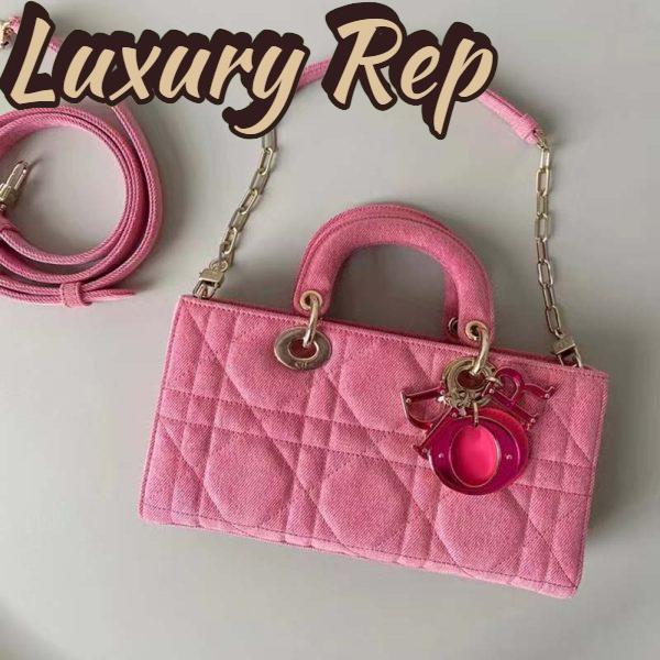 Replica Dior Women Lady D-Joy Bag Bright Pink Cannage Denim 4