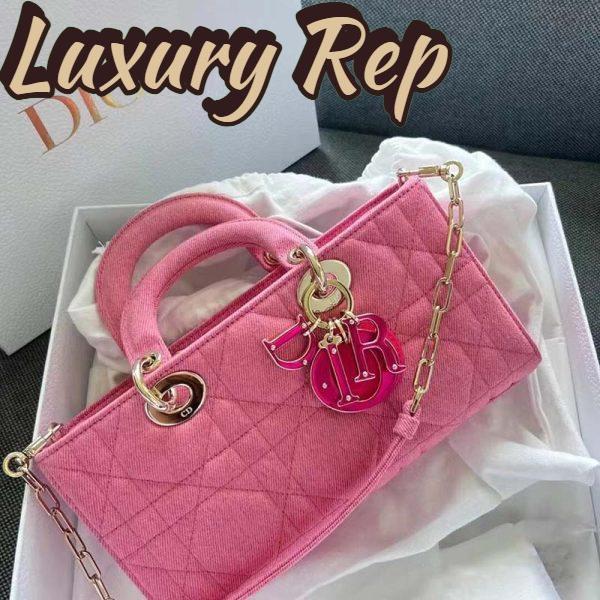 Replica Dior Women Lady D-Joy Bag Bright Pink Cannage Denim 5