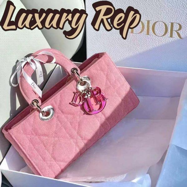 Replica Dior Women Lady D-Joy Bag Bright Pink Cannage Denim 6