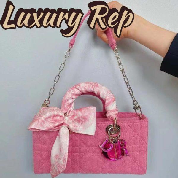 Replica Dior Women Lady D-Joy Bag Bright Pink Cannage Denim 7