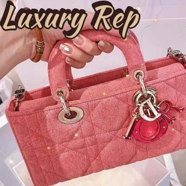 Replica Dior Women Lady D-Joy Bag Bright Pink Cannage Denim 8
