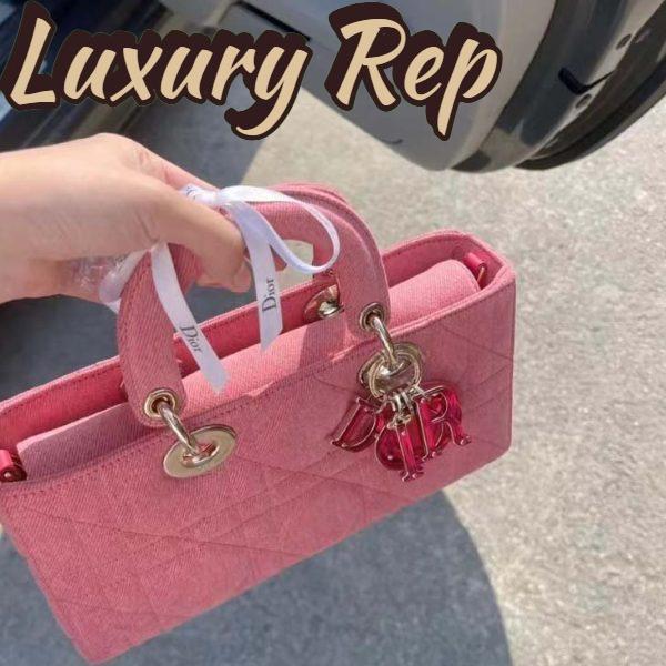 Replica Dior Women Lady D-Joy Bag Bright Pink Cannage Denim 9