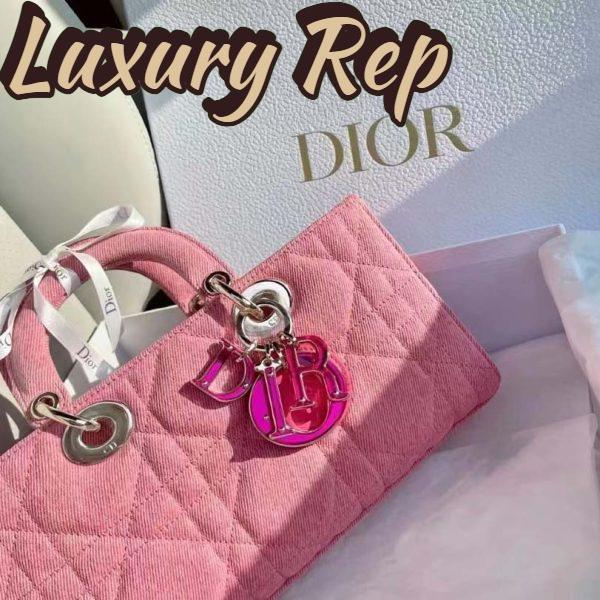 Replica Dior Women Lady D-Joy Bag Bright Pink Cannage Denim 11