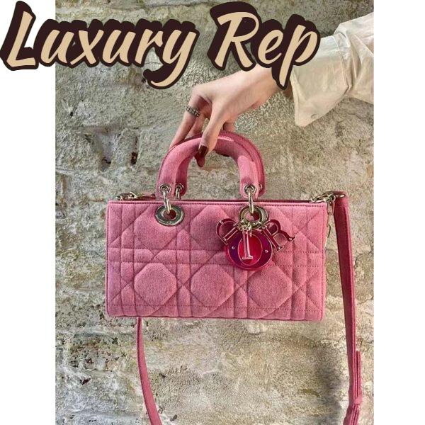 Replica Dior Women Lady D-Joy Bag Bright Pink Cannage Denim 12