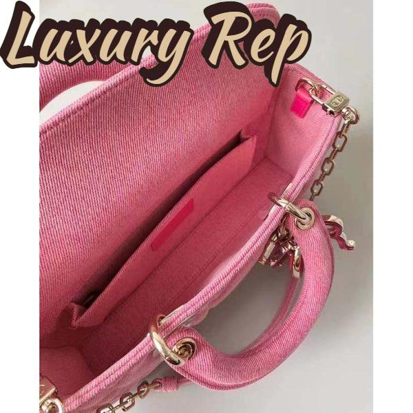 Replica Dior Women Lady D-Joy Bag Bright Pink Cannage Denim 14