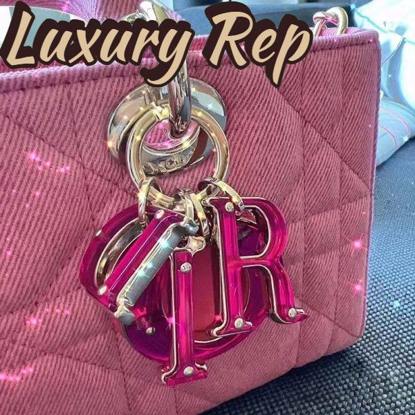 Replica Dior Women Lady D-Joy Bag Bright Pink Cannage Denim 15